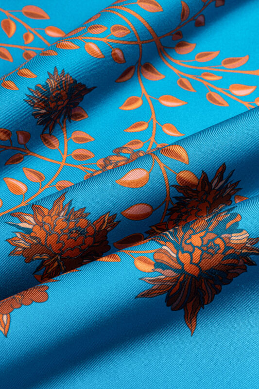 Peony Turquoise Silk Twill Scarf - 4