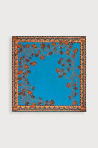 Peony Turquoise Silk Twill Scarf - 2