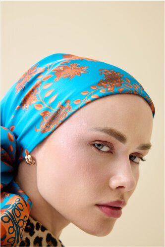 Peony Turquoise Silk Twill Scarf - 3