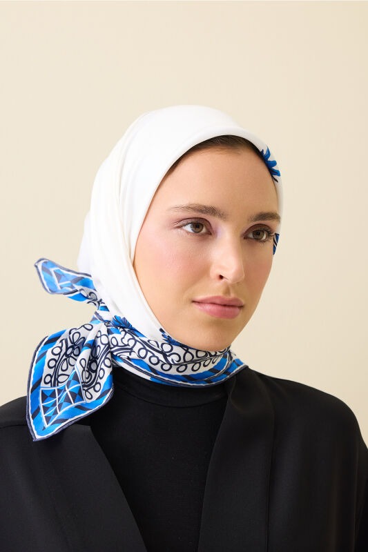 Peony White Silk Twill Scarf - 3