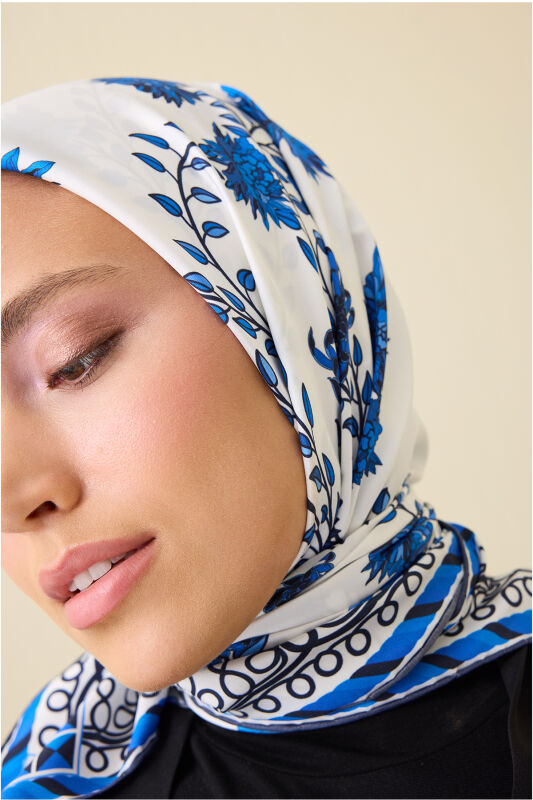 Peony White Silk Twill Scarf - 5