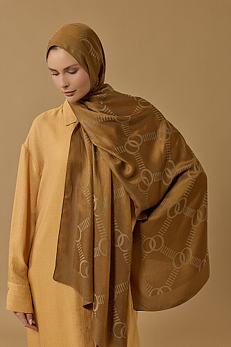 Petek Logo Khaki Naia Lyocell Jacquard Shawl 70x210 - Imannoor