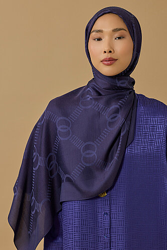 Petek Logo Navy Blue Naia Lyocell Jacquard Shawl 70x210 - 3