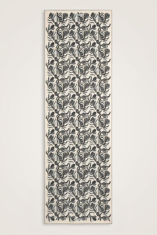 Pine Cone Blossom Cream-Gray Crepe Silk Scarf - 1