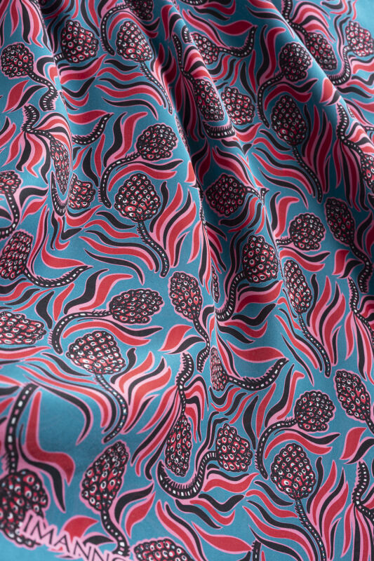 Pine Cone Blossom Red-Petrol Crepe Silk Scarf - 2