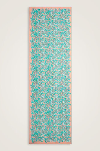 Pine Cone Flower Salmon-Turquoise Crepe Silk Scarf - 1