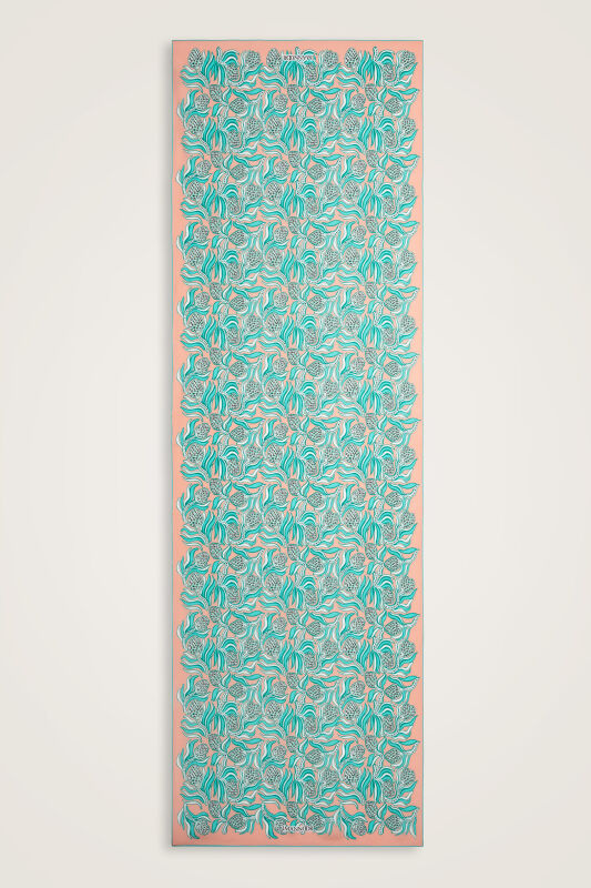 Pine Cone Flower Salmon-Turquoise Crepe Silk Scarf - 1