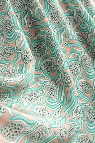 Pine Cone Flower Salmon-Turquoise Crepe Silk Scarf - 2