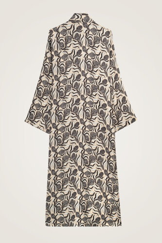 Pinecone Blossom Cream-Gray Neckline Twill Silk Dress - 3