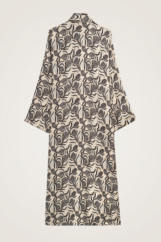 Pinecone Blossom Cream-Gray Neckline Twill Silk Dress - 3