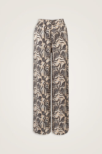 Pinecone Blossom Cream-Gray Twill Silk Trousers 