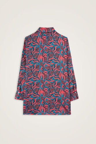 Pinecone Blossom Red-Petrol Twill Silk Shirt - 3