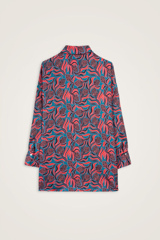 Pinecone Blossom Red-Petrol Twill Silk Shirt - 3