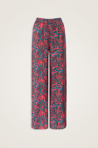Pinecone Blossom Red-Petrol Twill Silk Trousers - 1