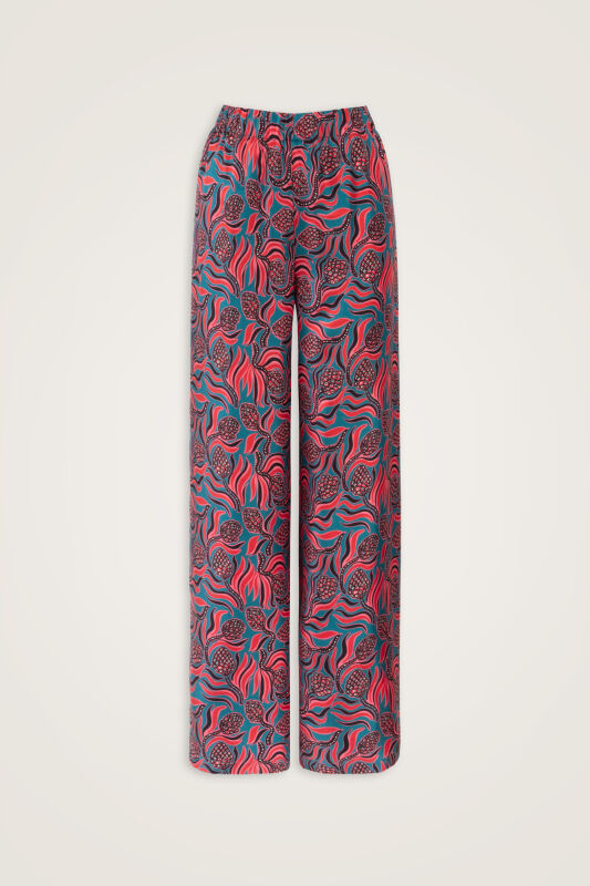 Pinecone Blossom Red-Petrol Twill Silk Trousers - 1