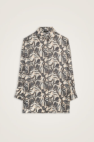 Pinecone Flower Cream-Gray Twill Silk Shirt 
