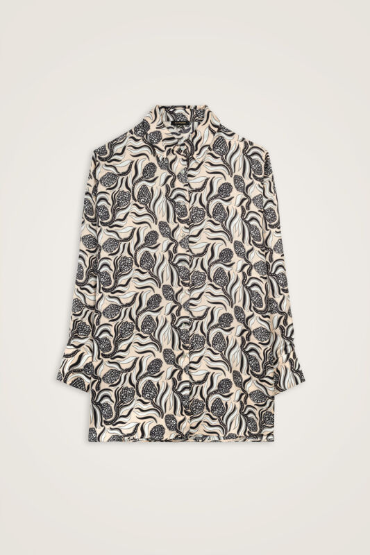 Pinecone Flower Cream-Gray Twill Silk Shirt - 1