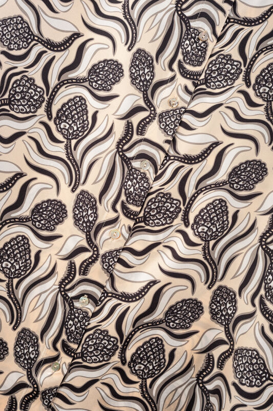 Pinecone Flower Cream-Gray Twill Silk Shirt - 2