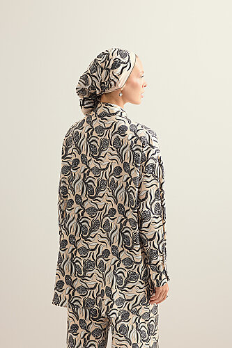 Pinecone Flower Cream-Gray Twill Silk Shirt - 7