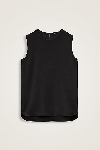 Plain Black Twill Silk Sleeveless Blouse - 1