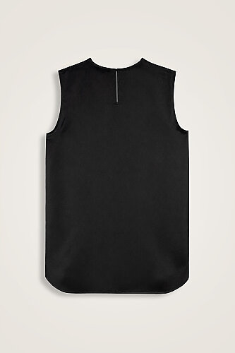 Plain Black Twill Silk Sleeveless Blouse - 2