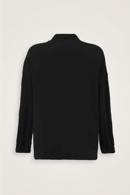 Plain Color Black-Beige Three Thread Tracksuit Top - 4