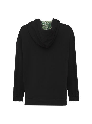 Plain Color Black-Green Three Thread Hooded Tracksuit Top - 2