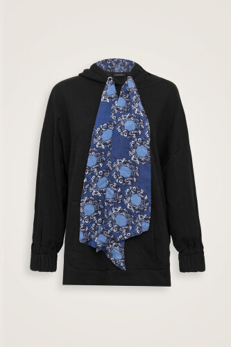 Plain Color Black-Sax Three Thread Hooded Tracksuit Top - Imannoor (2)