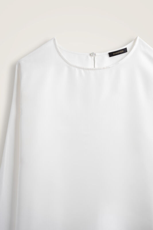 Plain White Twill Silk Sleeved Blouse - 2