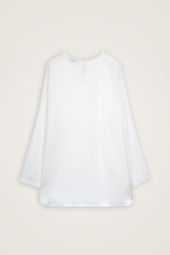 Plain White Twill Silk Sleeved Blouse - 3