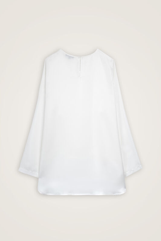 Plain White Twill Silk Sleeved Blouse - 3