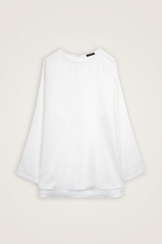 Plain White Twill Silk Sleeved Blouse - 1