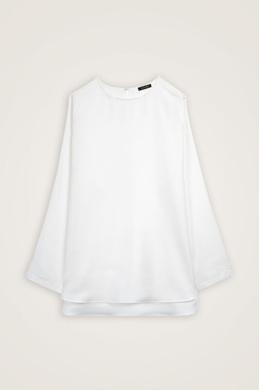 Plain White Twill Silk Sleeved Blouse - 1