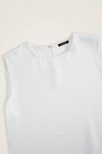 Plain White Twill Silk Sleeveless Blouse - 2
