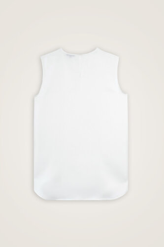 Plain White Twill Silk Sleeveless Blouse - 3