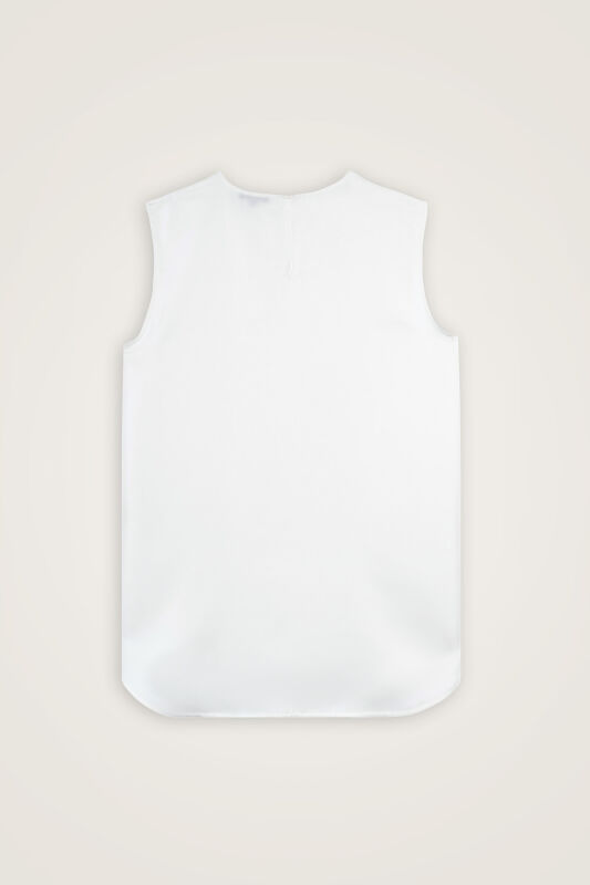 Plain White Twill Silk Sleeveless Blouse - 3