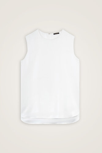 Plain White Twill Silk Sleeveless Blouse - 1