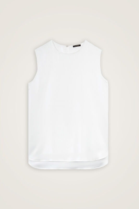 Plain White Twill Silk Sleeveless Blouse - 1