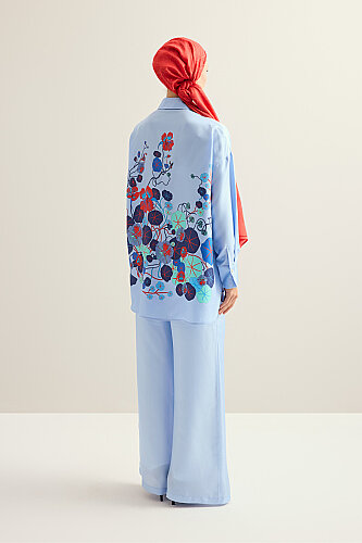 Pool Flower Blue Silk Trousers - 3
