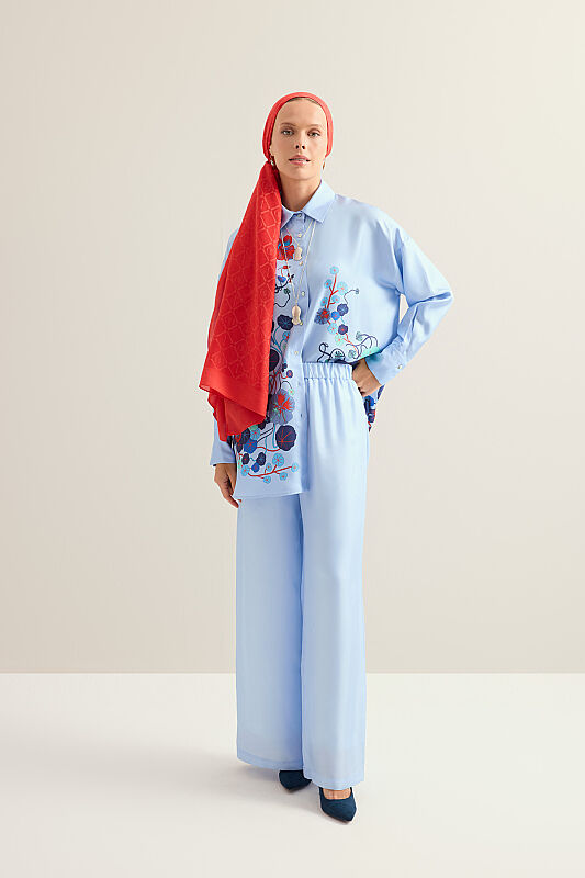 Pool Flower Blue Silk Trousers - 4