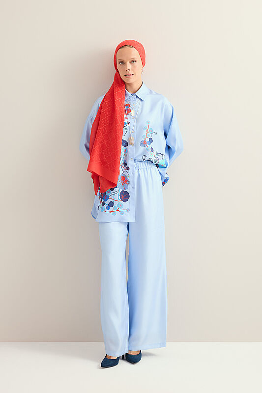 Pool Flower Blue Silk Trousers - 1