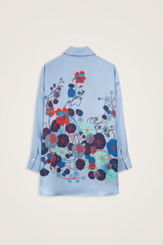 Pool Flower Blue Twill Silk Shirt - 3