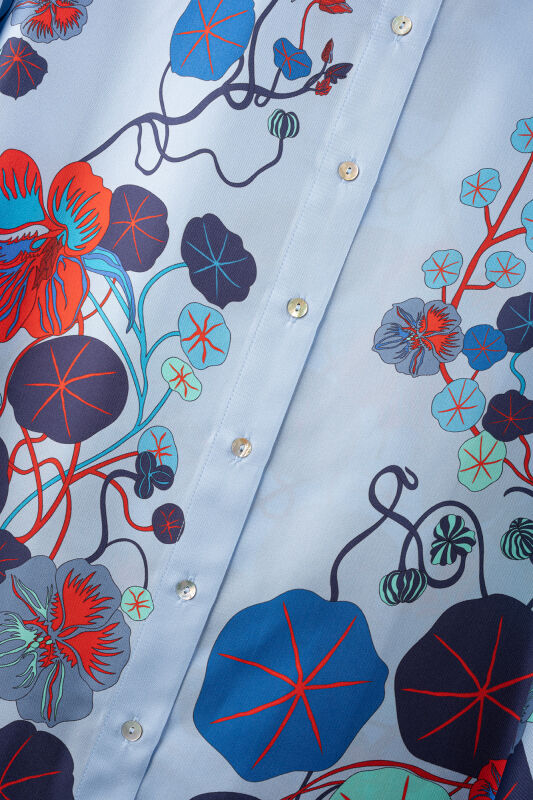 Pool Flower Blue Twill Silk Shirt - 2
