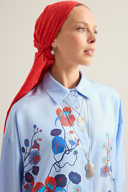 Pool Flower Blue Twill Silk Shirt - 1