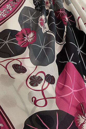 Pool Flower Burgundy-Gray Chiffon Silk Scarf - Imannoor (1)