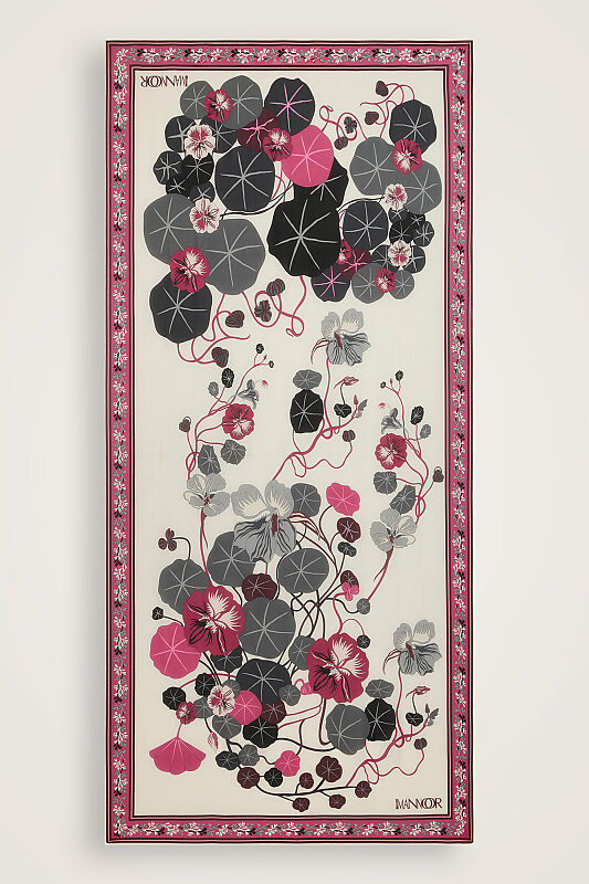 Pool Flower Burgundy-Gray Chiffon Silk Scarf - 1