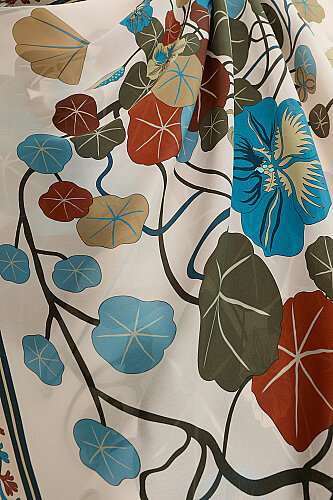 Pool Flower Khaki-Petrol Chiffon Silk Scarf - Imannoor (1)