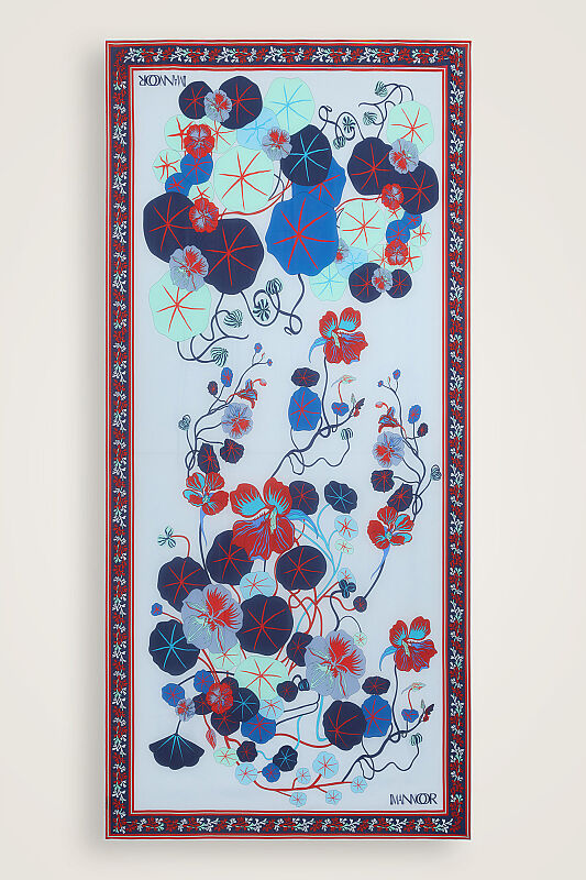 Pool Flower Light Blue Chiffon Silk Scarf - 1