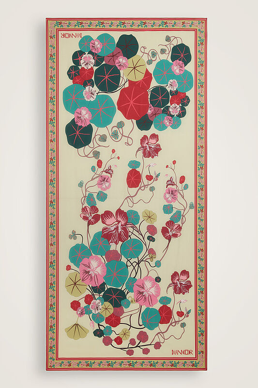 Pool Flower Stone-Tan Chiffon Silk Scarf - 1