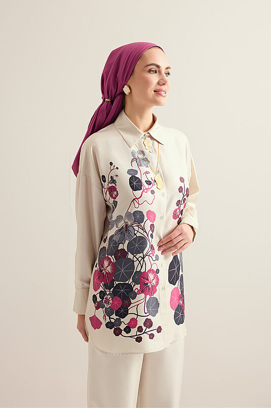 Pool Flower Stone Twill Silk Shirt - 1